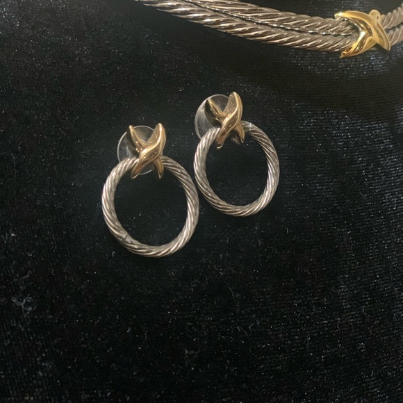 Classic 3 Double X Cable Choker Necklace and Earring Set in Gold & Silver Tones - Picture 2 of 6